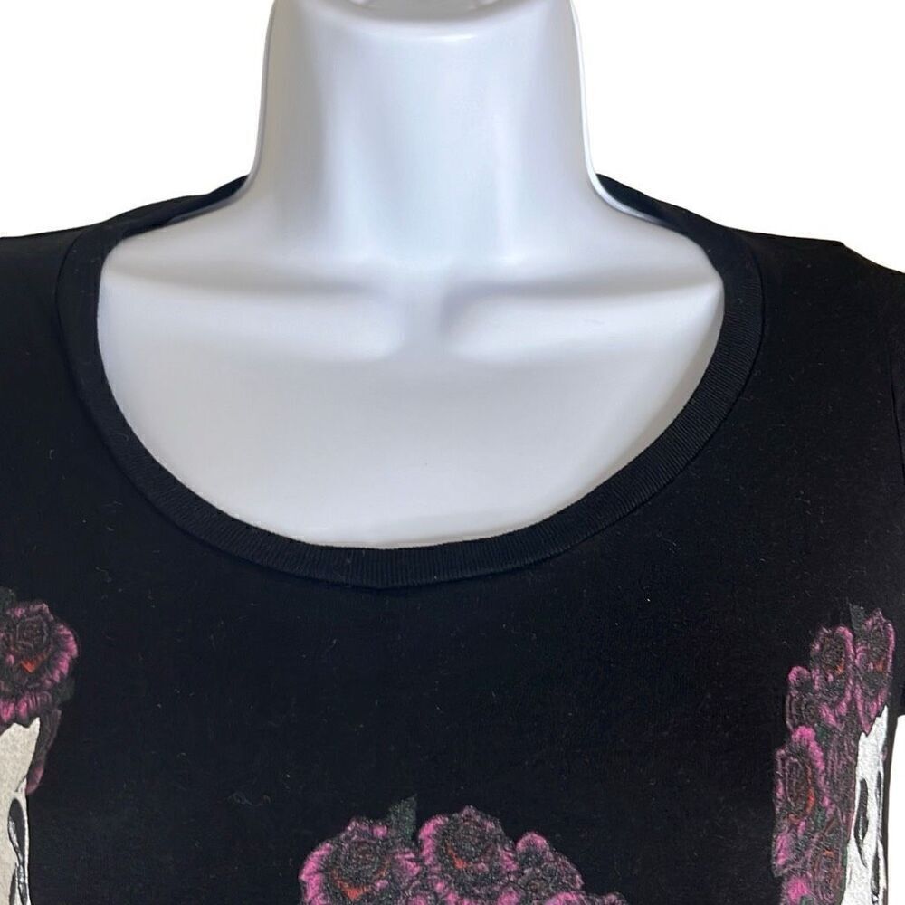 Lauren Moshi XS Skull Roses Tunic Top Black Day of The Dead Halloween Oversized‎ - Picture 3 of 9